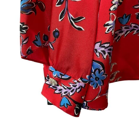 ZARA Floral Bird Patchwork Red Blue Blouse Size Small - Picture 4 of 10